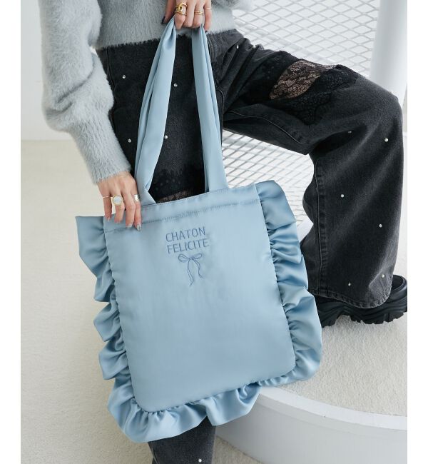 MAJESTICLEGON「サテンフリルロゴトート」|トートバッグ|
