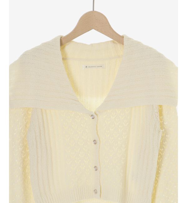  「ビッグカラー透かしニットカーデ」|カーディガン|