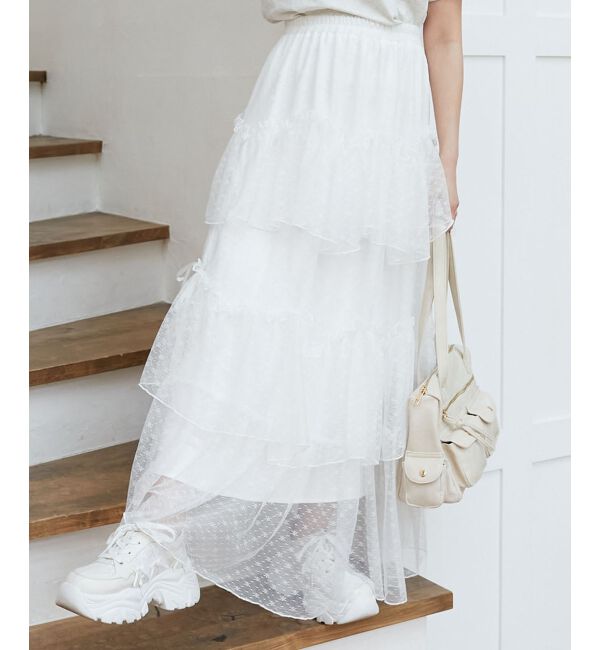 MAJESTICLEGON「チュールギャザーティアードスカート」|スカート|オフ／柄