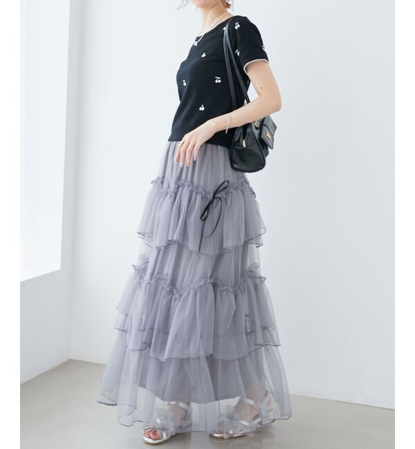 MAJESTICLEGON「チュールギャザーティアードスカート」|スカート|Ｃ／グレー