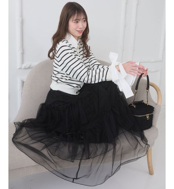 MAJESTICLEGON「チュールギャザーティアードスカート」|スカート|ブラック