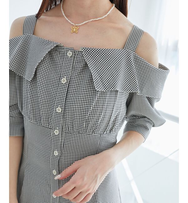  「オフショルシャツワンピース」|ワンピース|ブラック柄