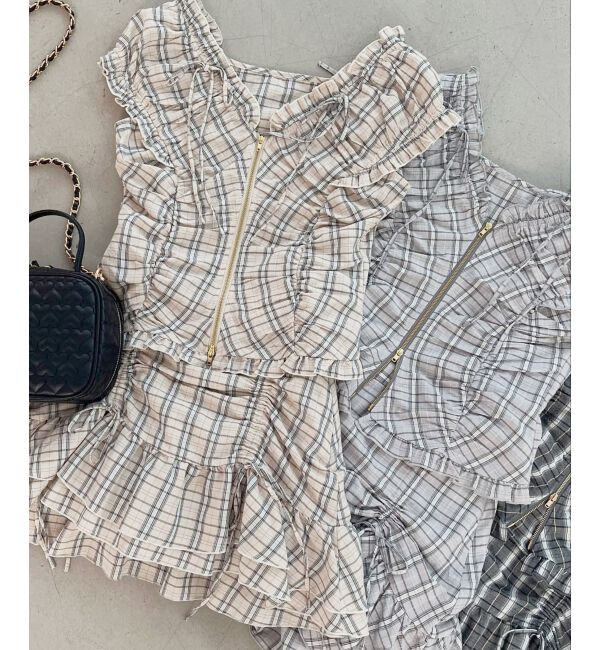  「ガーリーブラウス＆スカパンセット」|ワンピース|ベージュ柄