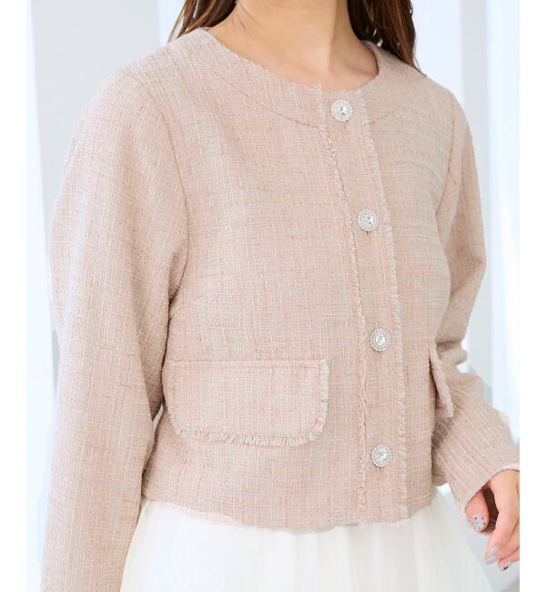  「ツイードフリンジジャケット」|その他|ピンク