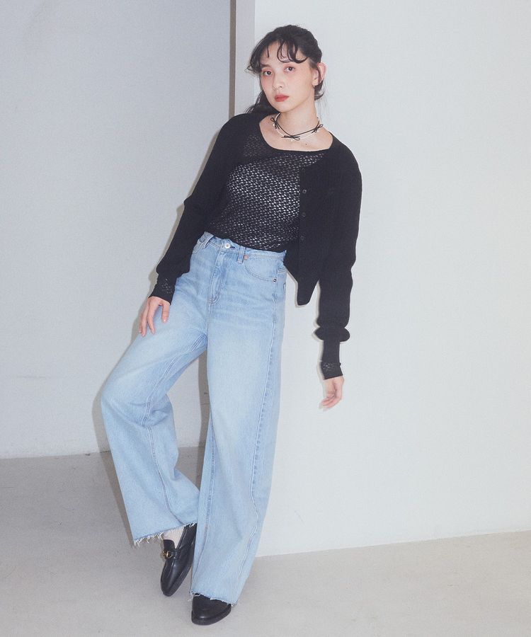 earth music&ecology「セルフカットワイドデニムパンツ」|デニム|