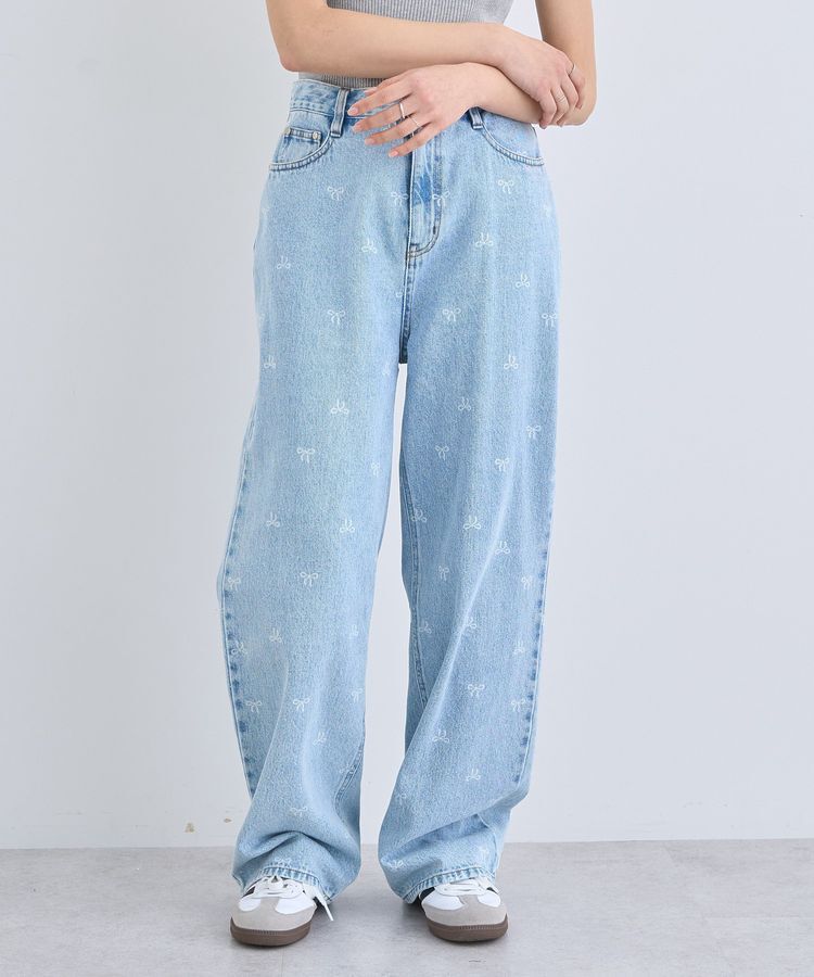 earth music&ecology「リボンプリントデニムパンツ」|デニム|