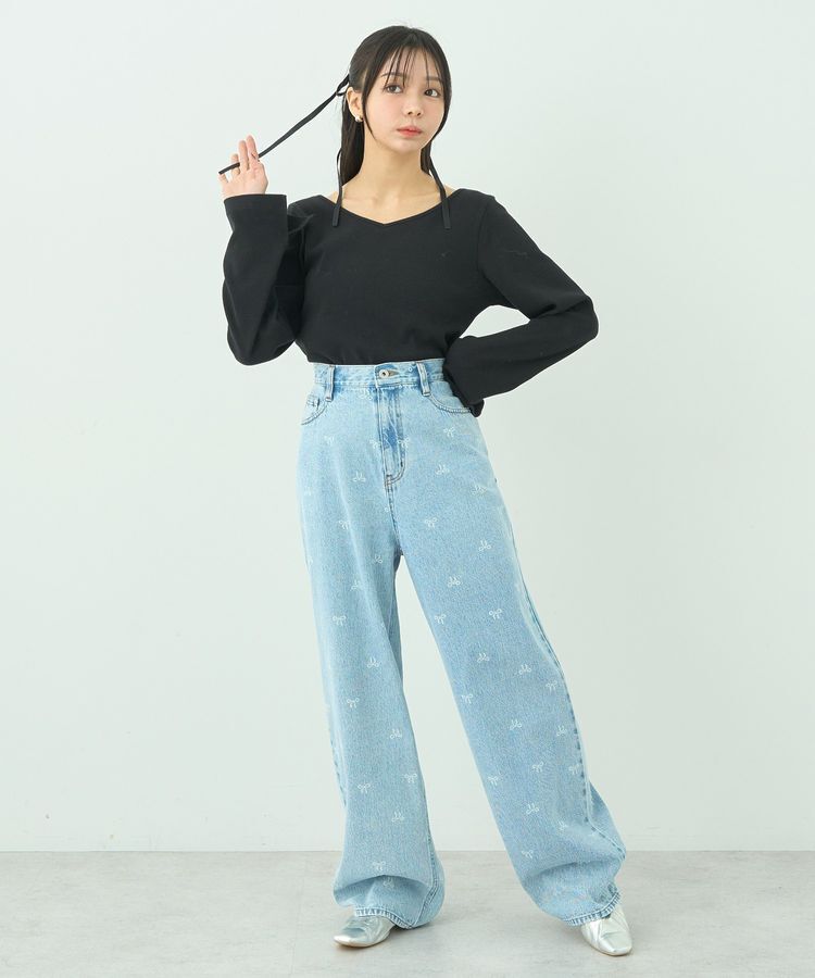 earth music&ecology「リボンプリントデニムパンツ」|デニム|