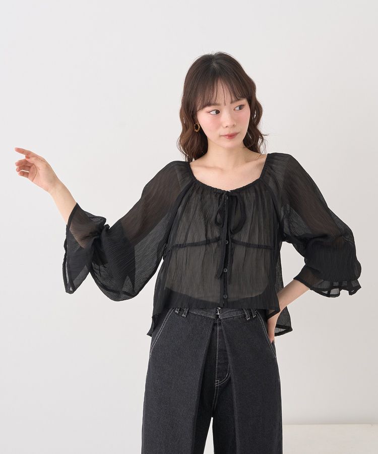 earth music&ecology「ナローリボンくしゅくしゅギャザーブラウス」|シャツ・ブラウス|