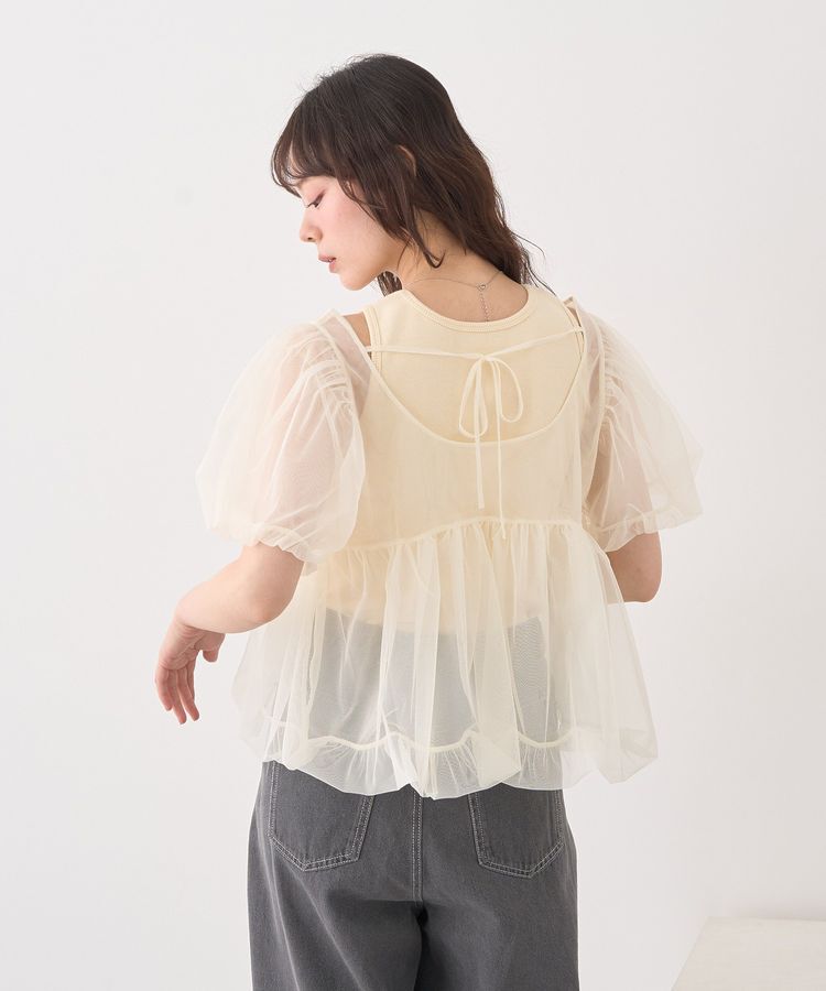 earth music&ecology「SET2点チュールバルーンブラウス＋ロゴタンク」|シャツ・ブラウス|