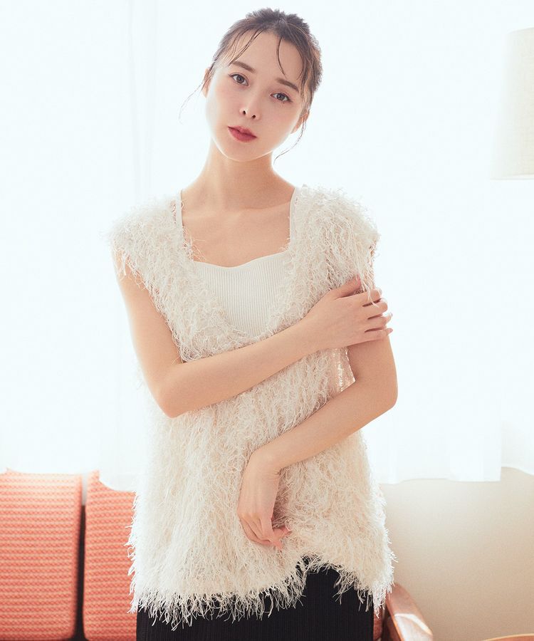 earth music&ecology「ふさふさベスト」|ベスト・ジレ|