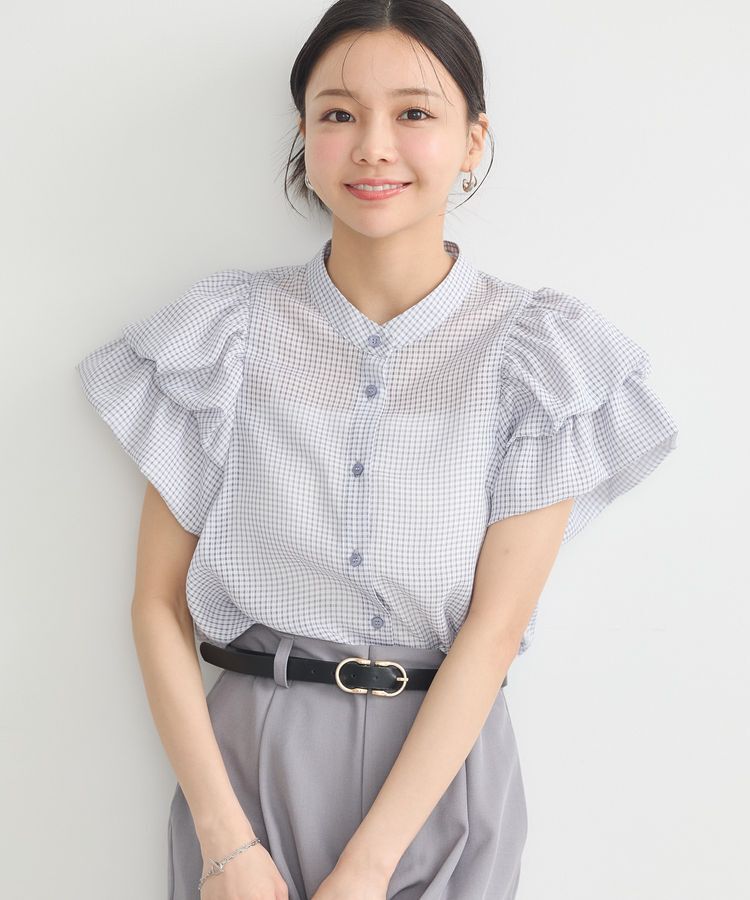 earth music&ecology「ミニチェックバルーンスリーブブラウス」|シャツ・ブラウス|