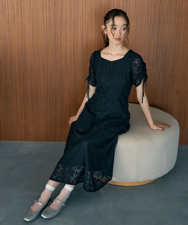 earth music&ecology「パネル切り替えレースワンピース」|ワンピース|Black