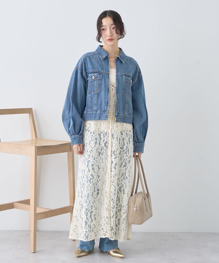 earth music&ecology「ショートジップデニムジャケット」|ブルゾン・スタジャン|