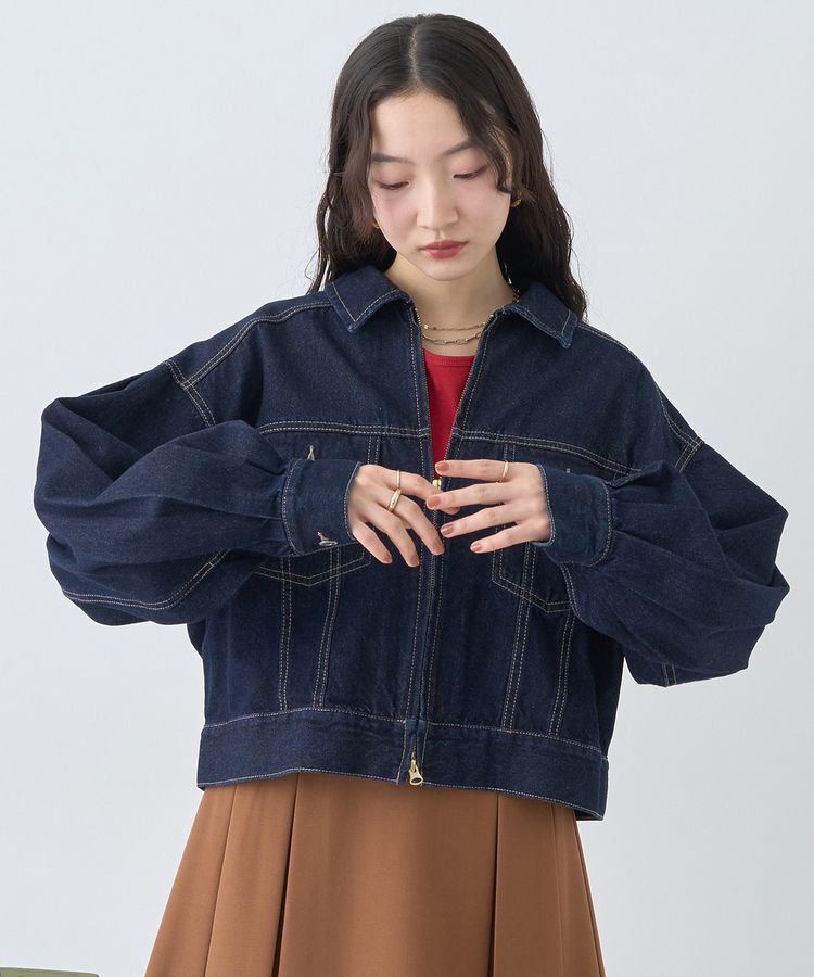 earth music&ecology「ショートジップデニムジャケット」|ブルゾン・スタジャン|