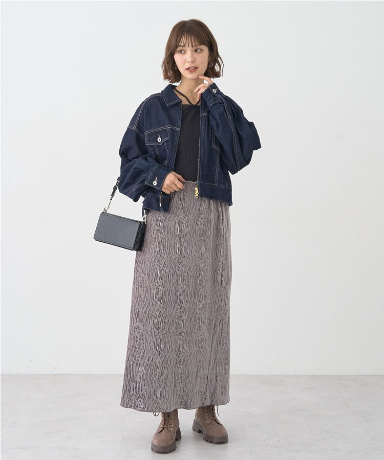 earth music&ecology「ショートジップデニムジャケット」|ブルゾン・スタジャン|