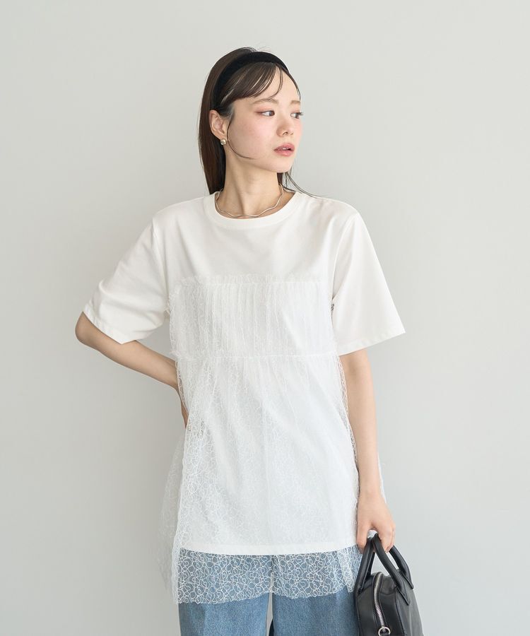 earth music&ecology「ニュアンス柄レースドッキングプルオーバー」|Tシャツ・カットソー|