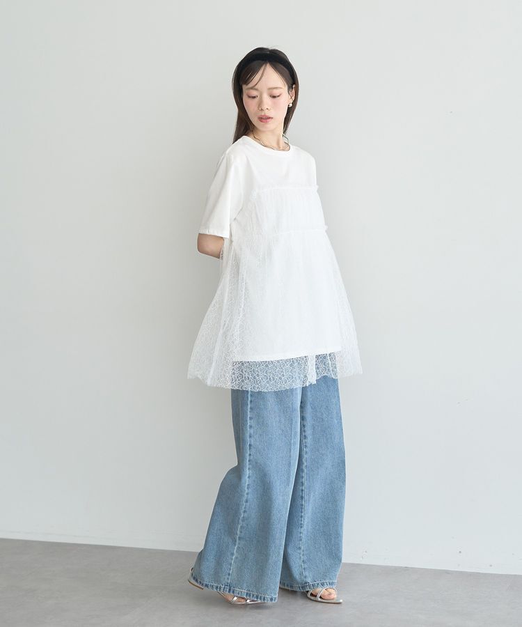 earth music&ecology「ニュアンス柄レースドッキングプルオーバー」|Tシャツ・カットソー|