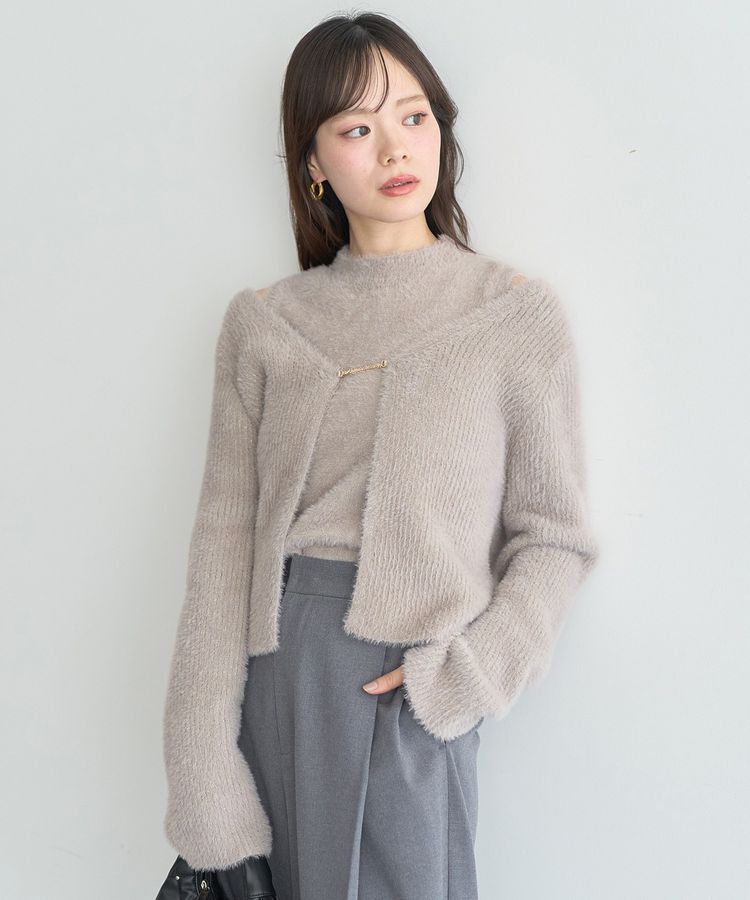earth music&ecology「SET2点チャーム付きシャギーニット＋インナー」|カーディガン|