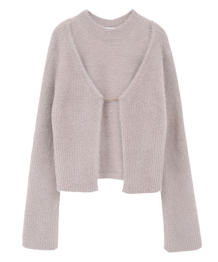 earth music&ecology「SET2点チャーム付きシャギーニット＋インナー」|カーディガン|