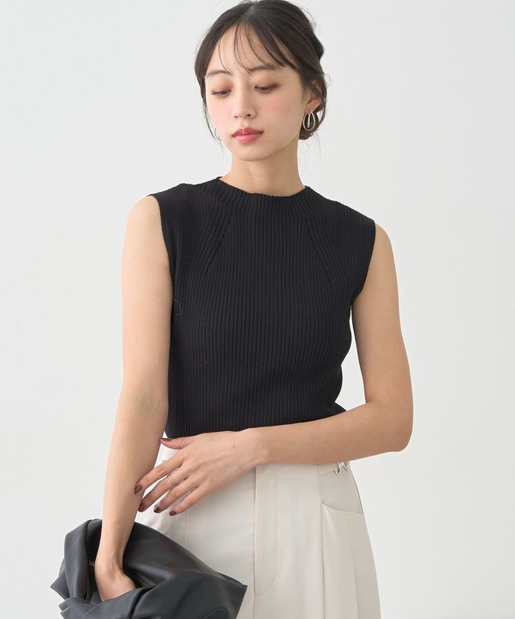 earth music&ecology「ランダムリブボトルネックノースリーブニット」|ニット・セーター|Black