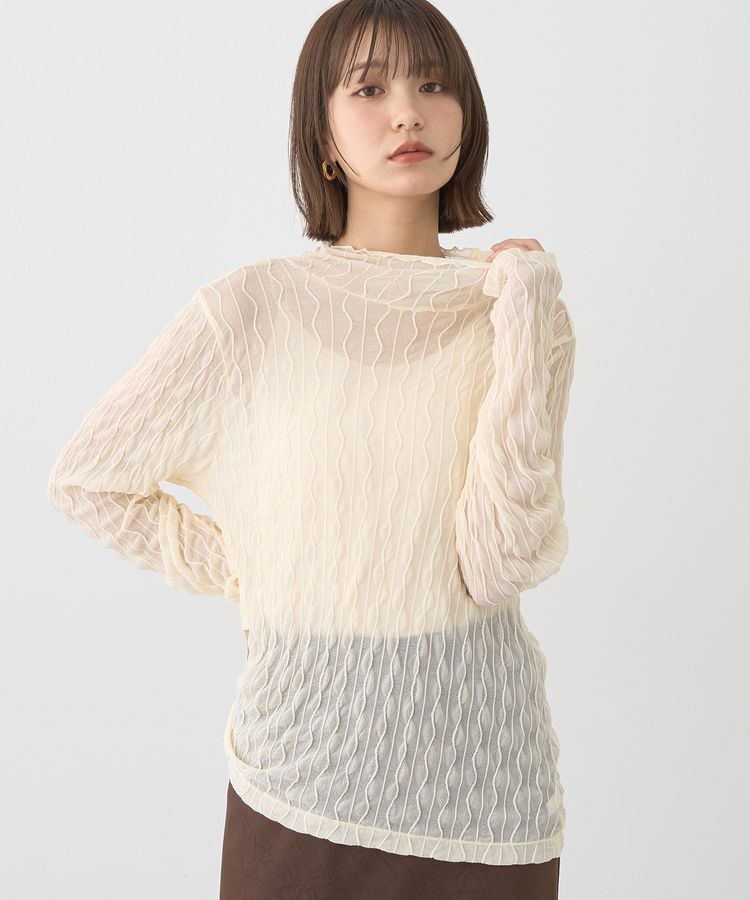 earth music&ecology「ハイネックシアーうねうねプルオーバー」|Tシャツ・カットソー|Ivory