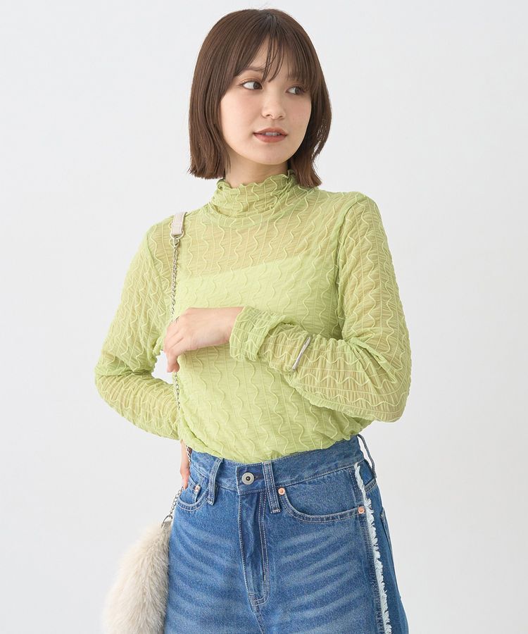 earth music&ecology「ハイネックシアーうねうねプルオーバー」|Tシャツ・カットソー|