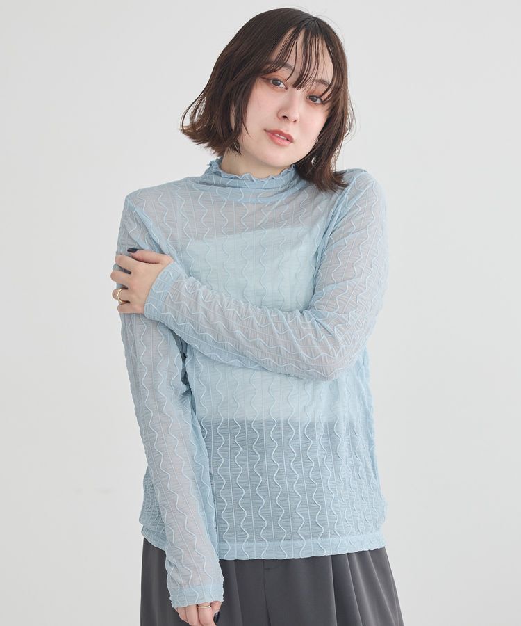 earth music&ecology「ハイネックシアーうねうねプルオーバー」|Tシャツ・カットソー|