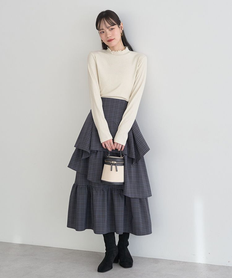 earth music&ecology「ハイウエストランダムティアードチェックスカート」|フレア|