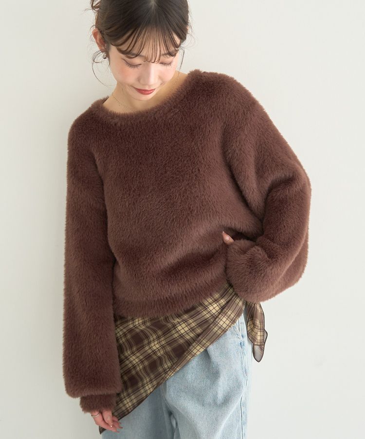 earth music&ecology「Wフェイスシャギープルオーバー」|ニット・セーター|Brown