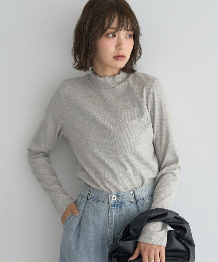 earth music&ecology「ラメテレコハイネックプルオーバー」|Tシャツ・カットソー|Gray