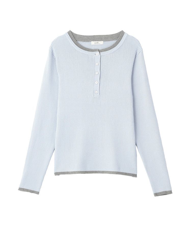 earth music&ecology「バイカラーヘンリーネックニットプルオーバー」|ニット・セーター|