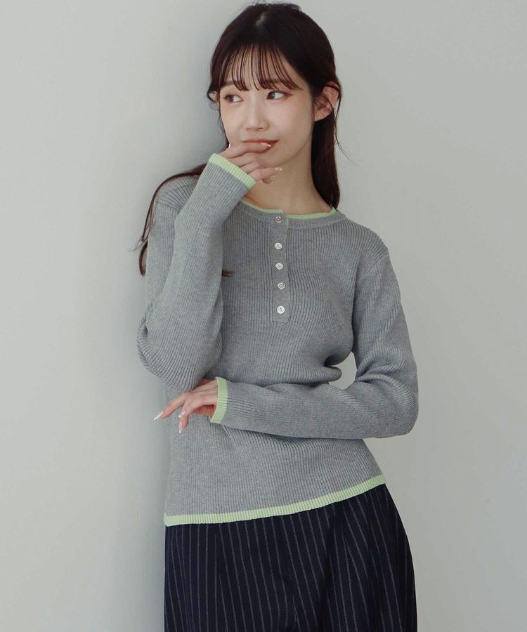 earth music&ecology「バイカラーヘンリーネックニットプルオーバー」|ニット・セーター|