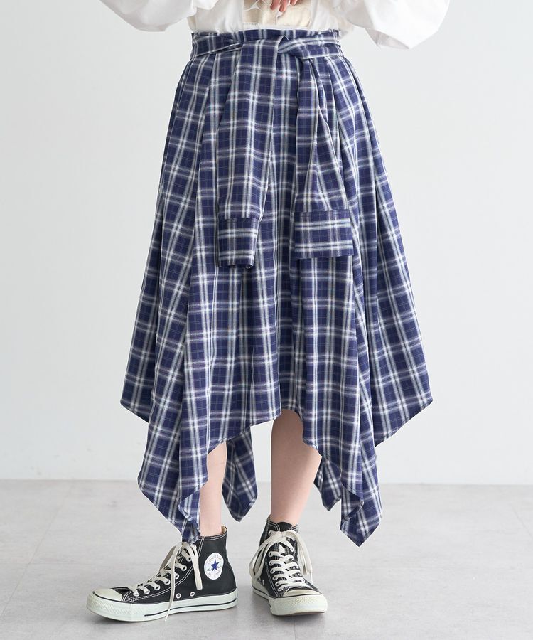 earth music&ecology「イレヘムチェックシャツライクスカート」|フレア|Navy