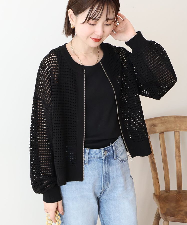 AMERICAN HOLIC「ジップアップメッシュニットカーディガン【WEB限定カラー有り】」|カーディガン|Black