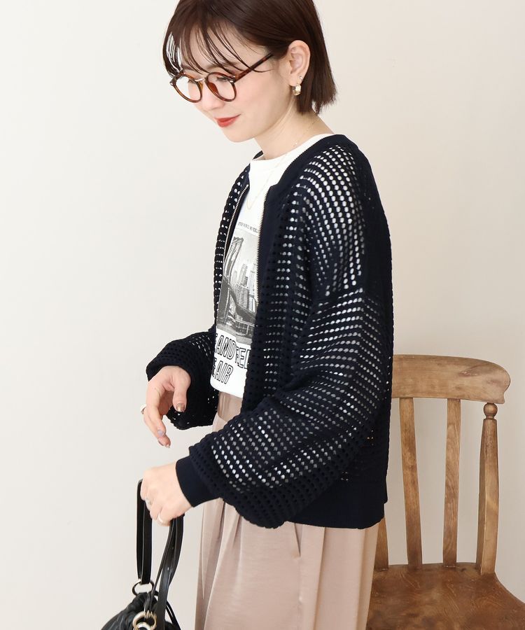 AMERICAN HOLIC「ジップアップメッシュニットカーディガン【WEB限定カラー有り】」|カーディガン|