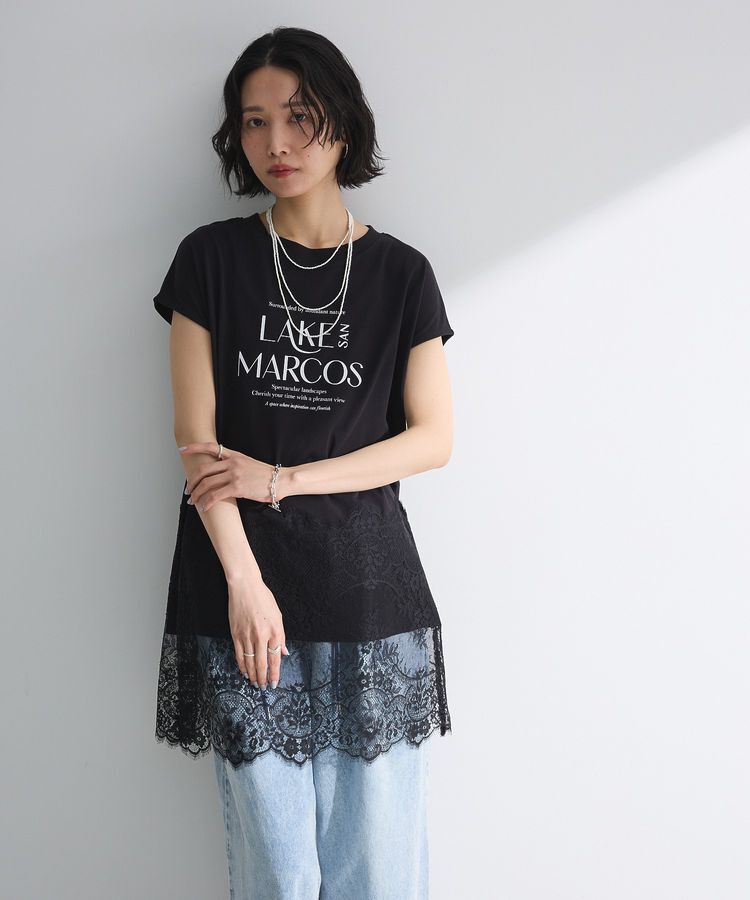 Green Parks「フレンチスリーブ裾レースロゴチュニック」|チュニック|