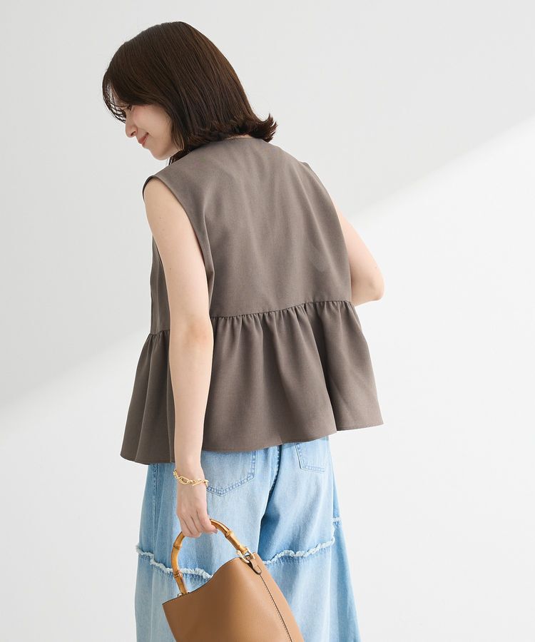 Green Parks「麻調ペプラムzipベスト」|ベスト・ジレ|