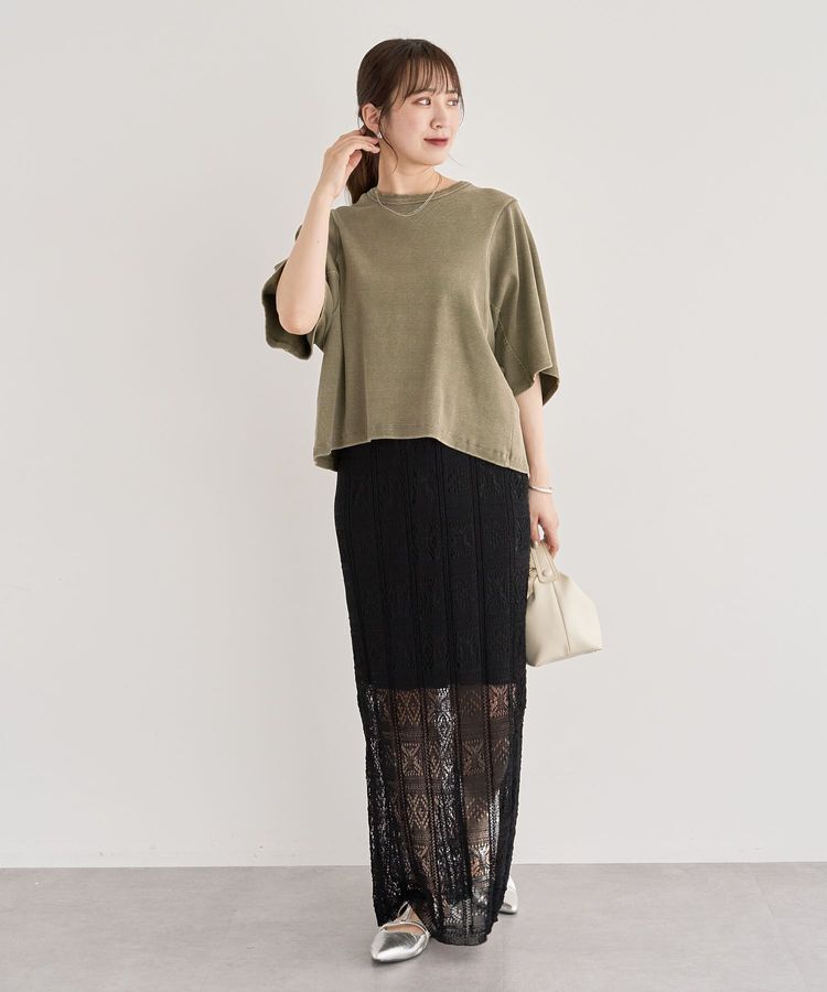 Green Parks「透かし柄ニットレースIラインスカート」|タイト|