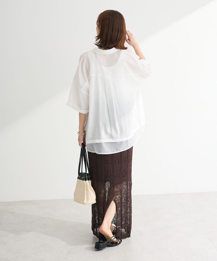 Green Parks「透かし柄ニットレースIラインスカート」|タイト|