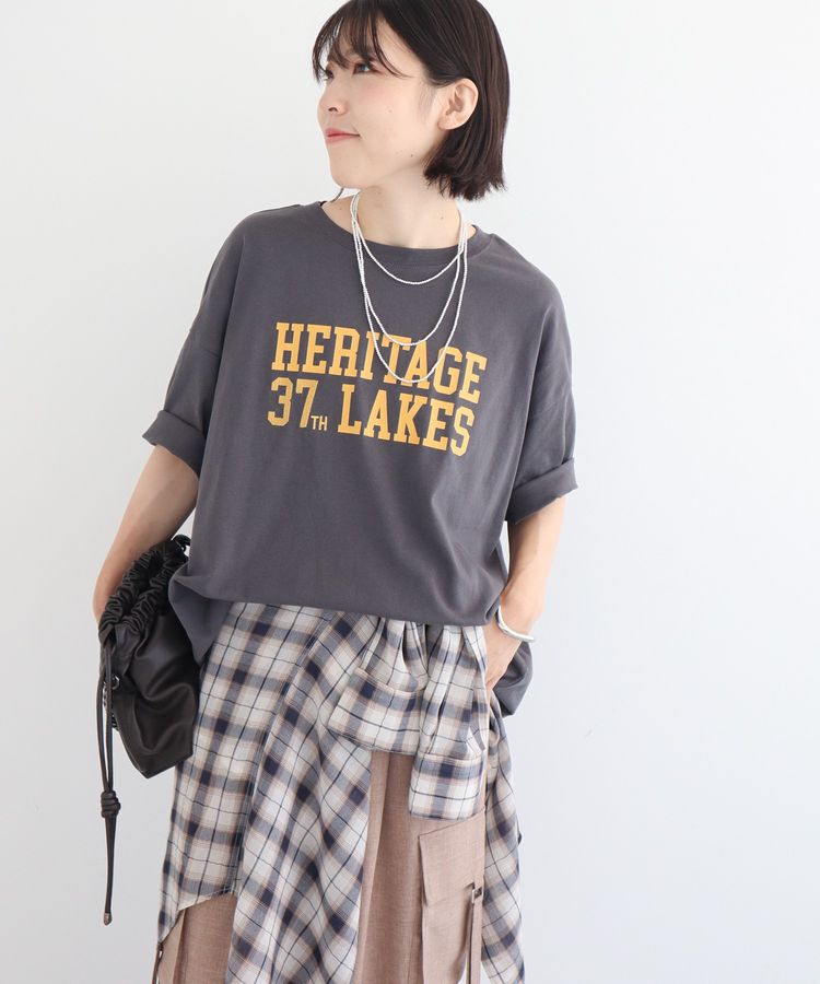 Green Parks「カレッジロゴ刺繍5分袖チュニック」|チュニック|Charcoal Gray