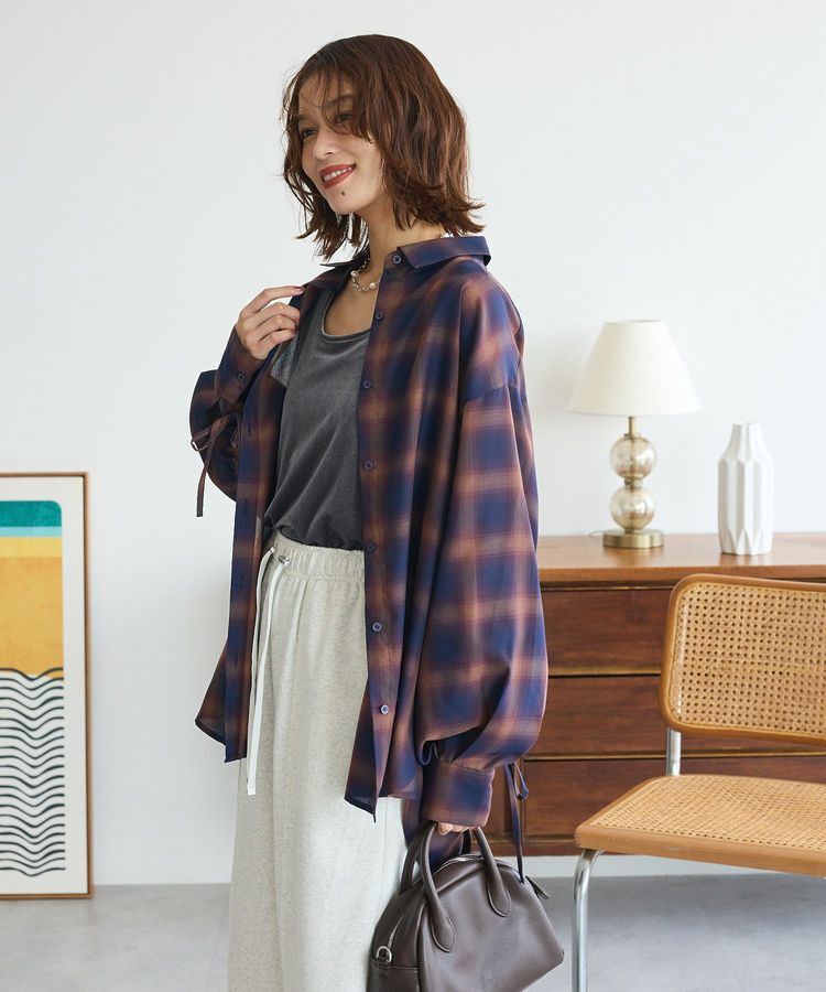 Green Parks「・ELENCARE DUE チェックギャザーシャツ」|シャツ・ブラウス|