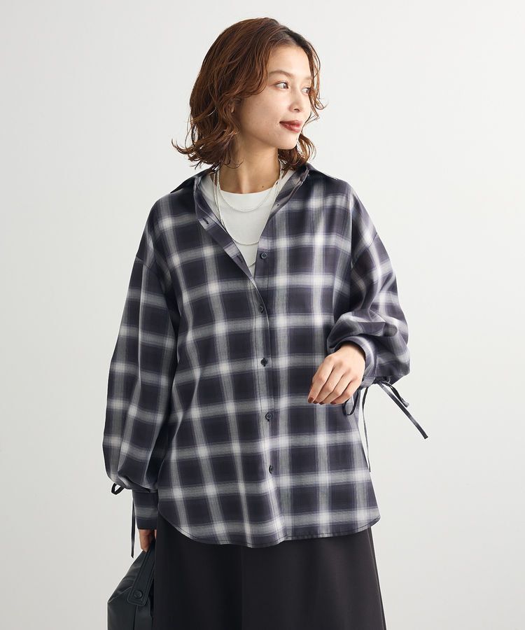 Green Parks「・ELENCARE DUE チェックギャザーシャツ」|シャツ・ブラウス|Black