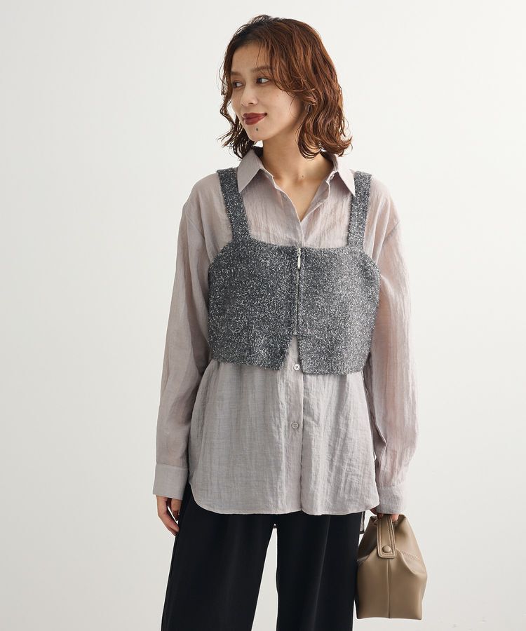 Green Parks「SET2点ラメシャギービスチェ+シャツ」|シャツ・ブラウス|Charcoal Gray