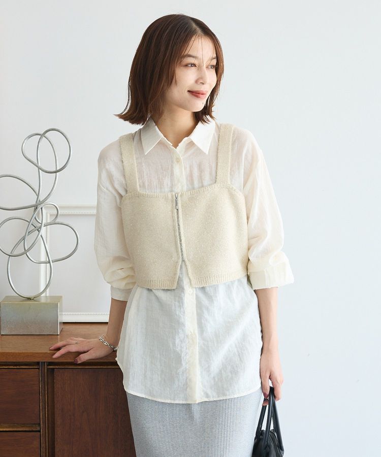 Green Parks「SET2点ラメシャギービスチェ+シャツ」|シャツ・ブラウス|Ecru