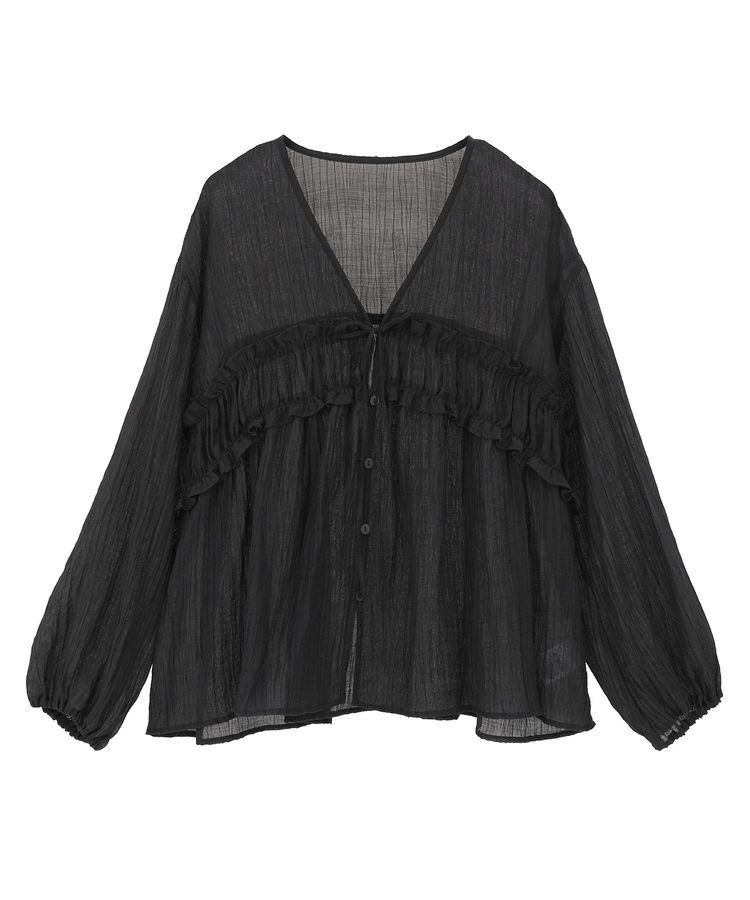 Green Parks「Vネックフリルシアープリーツブラウス」|シャツ・ブラウス|