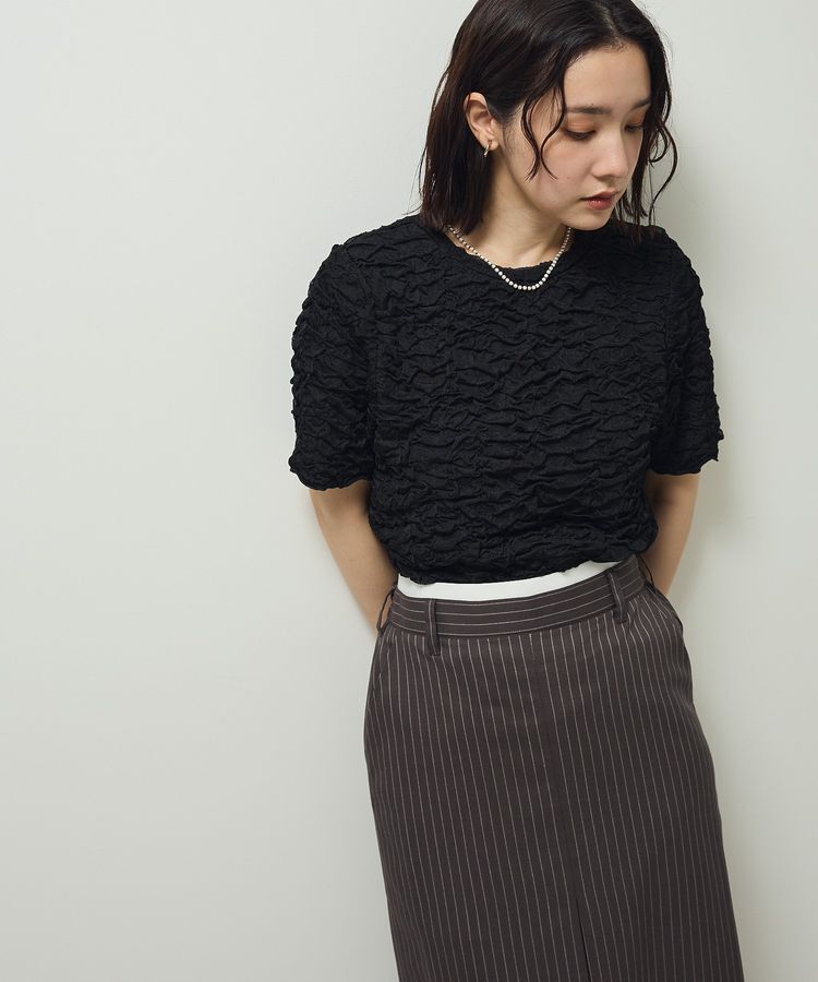 Green Parks「表面感カット5分袖プルオーバー」|Tシャツ・カットソー|Black