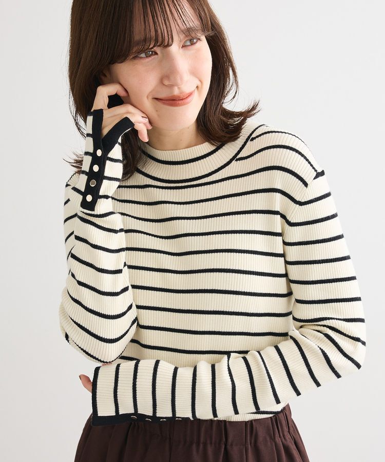 Green Parks「袖口金釦リブニットプルオーバー」|ニット・セーター|Border