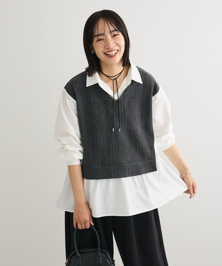 Green Parks「カットモールドッキングシャツチュニック」|チュニック|Charcoal Gray