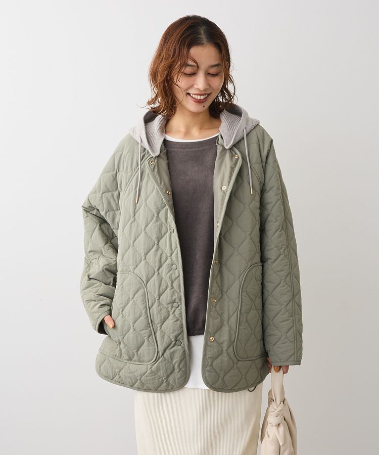 Green Parks「2WAYニットフードキルティングブルゾン」|ブルゾン・スタジャン|Khaki