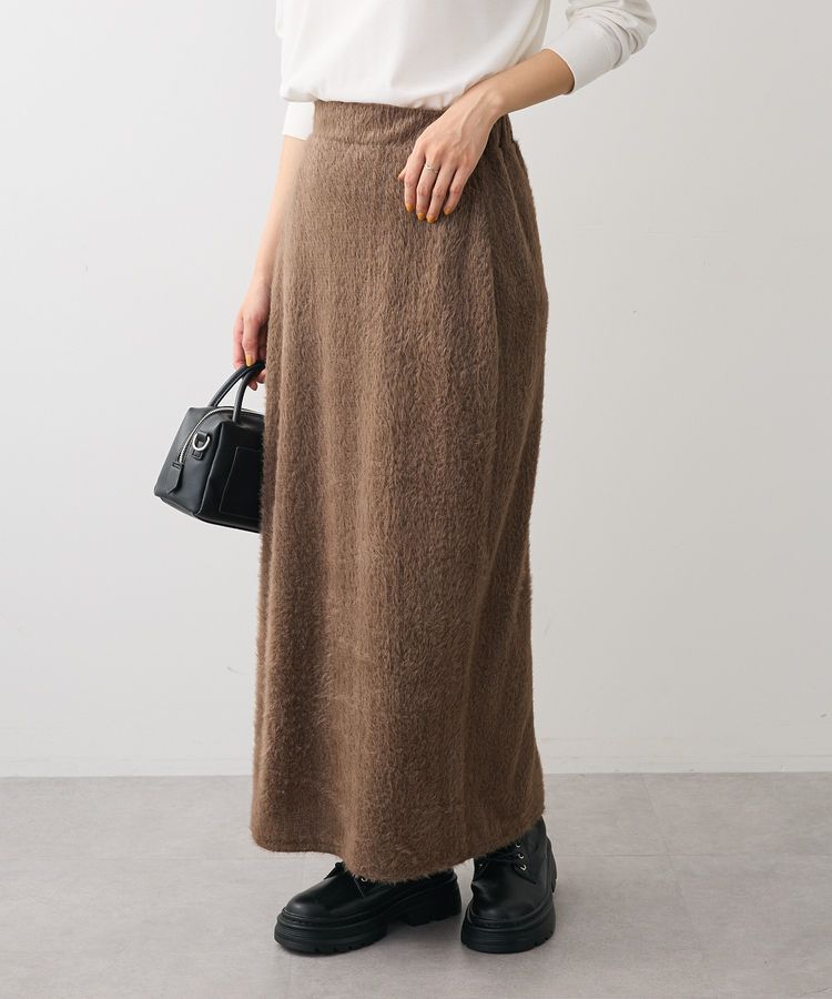 Green Parks「楽ちんシャギーIラインスカート」|タイト|Brown